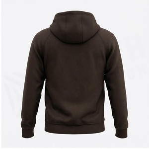 <b>Men's</b> Dark Brown Hooded Sweatshirt Raglan Sleeve Solid Color Casual Hoodie With Front Pocket Regular Fit Knitted Cotton Autumn - Product Image 2
