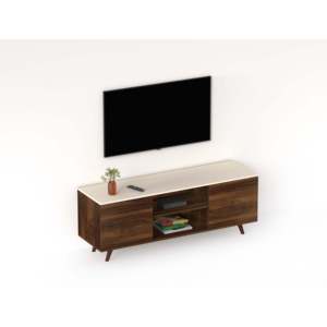 ตู้วางทีวีไม้เอ็นจิเนียร์ด์ ฮาร์มอนด์ สีน้ำตาลเมเปิลและสีงาช้าง พร้อมที่เก็บของสำหรับทีวีขนาดไม่เกิน 50 นิ้ว - Product Image 5