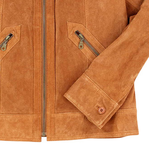 <b>Men's</b> Brown <b>Suede</b> Bomber <b>Jacket</b> Turn-down Collar Zipper Closure Solid Color Regular Fit Autumn Wear - Product Image 2