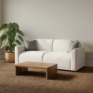 Canapé deux places moderne rembourré en tissu, dossier rigide, accoudoirs carrés, pieds en bois, mobilier minimaliste pour salon - Product Image 6