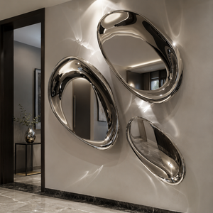 Espejo de Pared Decorativo de Lujo con Diseño de Guijarros Orgánicos, Espejo Convexo Plateado de Metal, Arte Moderno para Vestíbulo de Hotel, Escultura de Pared para Sala de Estar - Product Image 3