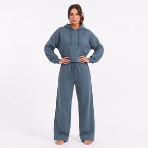 Ensemble de survêtement décontracté 2 pièces pour femme, 100 % coton molletonné anti-boulochage, veste à capuche écologique et pantalon à taille élastique, personnalisable - Product Image 1