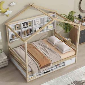 Lit superposé traditionnel en bois massif durable avec 6 étagères et toit intégré, écologique et naturel, pour chambre à coucher et salon - Product Image 5
