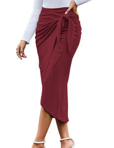 OEM 2026 Women's Satin High Waist Solid Color Drawstring Sexy Side <b>Split</b> Midi <b>Skirt</b> Party Club <b>Skirts</b> - Product Image 1