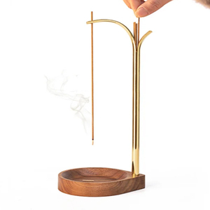 Minimalist Wooden Incense <b>Holder</b> with Brass Bracket Modern Round Design Incense Stick <b>Holder</b> Spa Incense <b>Holders</b> - Product Image 1