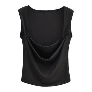 Camiseta sin mangas para mujer con cuello cuadrado, largo regular, lazo frontal asimétrico, estilo casual, holgada, oversize, lavado ácido, transpirable - Product Image 3