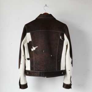 Veste de motard en cuir véritable pour homme AMS SPORTS INTL, motif en cuir de vachette, fermeture éclair, col rabattable, coupe classique, hiver, couleur unie - Product Image 2