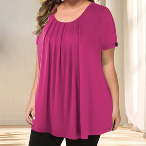 Chemisier décontracté léger en coton pour femme, col rond, manches courtes, grande taille, couleur unie, respirant, séchage rapide - Product Image 4