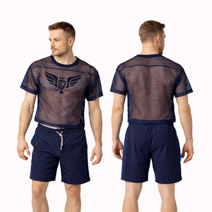 Camiseta de malla personalizada al por mayor para hombre, manga corta, cuello redondo, transpirable, deportiva, estilo urbano - Product Image 1