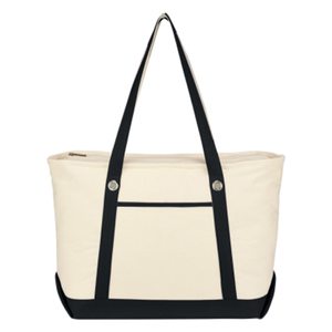 Grand sac fourre-tout en toile crème avec sangles rouges, poche avant zippée, poignée d'épaule, idéal pour le voyage, personnalisable avec broderie, réutilisable, cadeau - Product Image 3