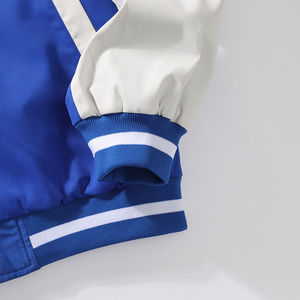 Blouson Bomber Varsity Bleu Uni pour Homme, Col Montant, Longueur Standard, Respirant, Coupe-Vent, Vêtement d'extérieur Décontracté d'Hiver, Poche Avant - Product Image 3