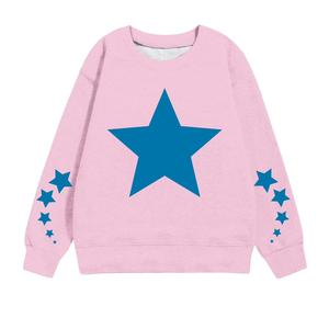 Sweat-shirt à col rond imprimé étoiles pour enfants, haut en molleton tricoté décontracté à manches longues, design à manches régulières, vêtements d'automne et d'hiver - Product Image 3