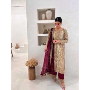 Hermoso Salwar Kameez de Seda - Conjunto de Fiesta con Top y Pantalón con Dupatta XL, Elegante y con Estilo - Product Image 1