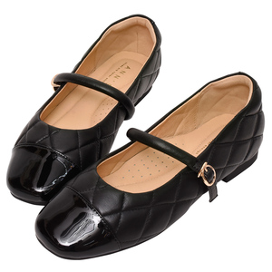 Ann'S Women Lamb Leather Quilted Mary Jane Flats Patent <b>Cap</b> <b>Toe</b> Ballet Black Shoes - Product Image 3