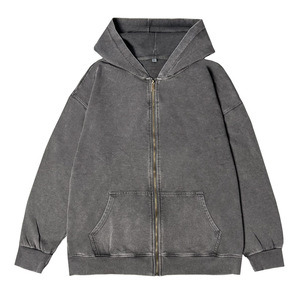 Hoodie streetwear personnalisé de haute qualité, en molleton vierge, style vintage, double couche, délavé à l'acide, effet soleil, zippé - Product Image 6