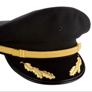 Custom Airline Cap Crown Gold Braid Strap <b>Black</b> Visor Embroidered <b>Wing</b> Badge Aviation Cap - Product Image 1