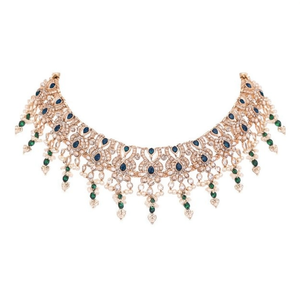 Designer Choker <b>Necklace</b> <b>Set</b> with Sparkle Austrian Stone <b>Pearl</b> and Beads-10575614DGR Fashion Jewelry - Product Image 2