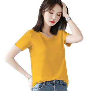 Camiseta de manga corta con cuello en V para mujer, de alta calidad, transpirable, holgada, de algodón. - Product Image 1