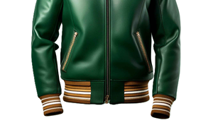 Blouson Bomber Homme Vert en PU de Haute Qualité, Col Rabattu, Fermeture Éclair, Coupe Droite Décontractée, Couleur Unie avec Bordure Rayée, Idéal pour l'Automne - Product Image 3
