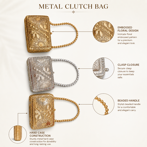 Bolso de Mano de Metal Repujado de Lujo con Asa de Cuentas, Bolso de Noche Vintage para Mujer, Bolso de Mano para Boda o Cóctel - Product Image 6