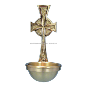 Fuente de Agua Bendita de Latón para Montar en la Pared con Acabado Pulido, Forma Rectangular, Diseño de Cruz, Impermeable, para Uso Religioso en Iglesias - Product Image 2