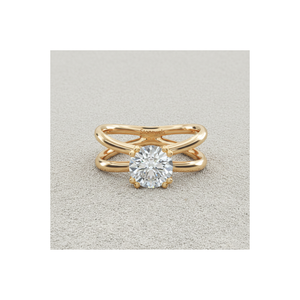 Anillo de compromiso solitario de oro macizo Stonewels con diseño de cable entrecruzado redondo, apto para certificación |   Cesta de trébol vintage con engaste de púas - Product Image 1