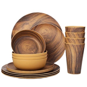 Juego de Vajilla de Melamina con Diseño de Madera, 16 Piezas, Platos, Tazones y Tazas Irrompibles - Product Image 1