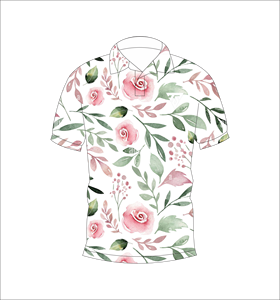 Mens <b>Rose</b> Floral Print Polo Shirt Summer Short Sleeve Casual Collared Button <b>Top</b> Breathable Lightweight Tee - Product Image 1