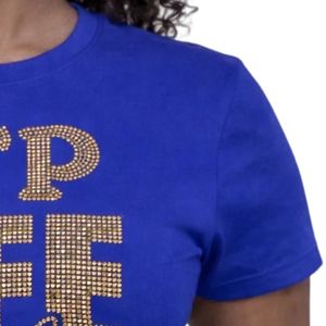 Camiseta Casual de Moda Universitaria para Mujer, Inspirada en la Hermandad, con Gráfico de Diamantes de Imitación y Cuello Redondo, Manga Corta, Modelo Bling Tee Sparkle - Product Image 4