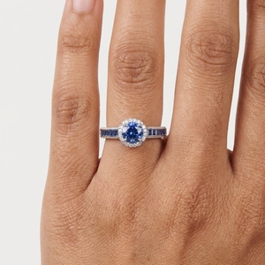 Bague de fiançailles de luxe pour femme de la marque DIFF, saphir bleu de laboratoire à taille brillante classique, platine PT950, diamant certifié IGI - Product Image 5