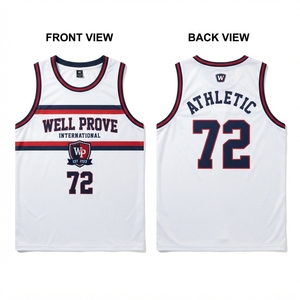 Maillot de basketball sans manches pour homme, impression numérique personnalisée, tissu mesh 400g, 100% polyester, bleu ciel, empiècements rouges, séchage rapide - Product Image 5
