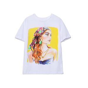 Camiseta Estampada para Mujer, Manga Corta, Cuello Redondo, 100% Algodón, Estampado Digital, Corte Regular, Estilo Primavera-Verano - Product Image 1