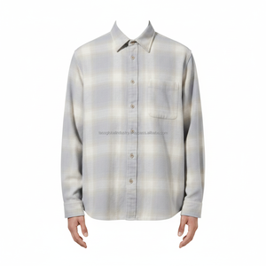 Camisa de Franela para Hombre, Gris a Rayas, Manga Larga, Transpirable, Personalizable, OEM, Venta al Por Mayor - Product Image 5