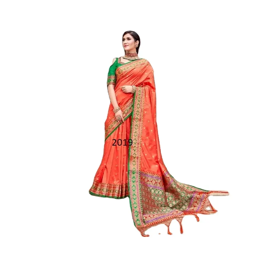 Vestido paquistanês e indiano saarree, vestido sarree saree sari por dgb formulário de exportação da índia natalina 2022, cor laranja, boa venda