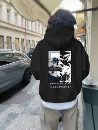 Sweat-shirt à capuche personnalisé avec motif Californie |   Pull-over surdimensionné vert foncé |   Fleece streetwear poids lourd 400 GSM - Product Image 3