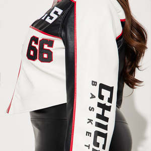 Blouson Bomber Femme en Cuir Véritable de Luxe, Style Court, Personnalisé avec Logo Brodé, Tendance Streetwear et Racing - Product Image 3