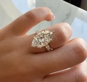 Marquise Cut Moissanite <b>Ring</b> <b>925</b> Sterling <b>Silver</b> Engagement <b>Ring</b> Pave Band Luxury Bridal Jewelry - Product Image 3