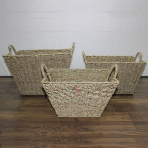 Panier en jonc de mer tressé de haute qualité avec poignées, panier de rangement durable pour vêtements pour la maison et le bureau - Product Image 6