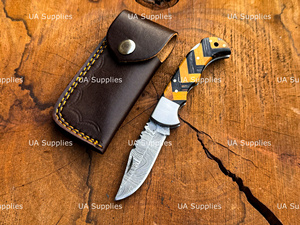 Couteau pliant premium en acier Damas, manche en bois, pointe clip, qualité industrielle, vente en gros, personnalisation d'usine, format de poche - Product Image 2