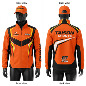 Chaqueta de Karting Premium de 320 GSM, Poliéster y Spandex, Suave, Naranja y Negra con Paneles en Contraste, Personalizable con Sublimación, Bordado e Impresión - Product Image 1