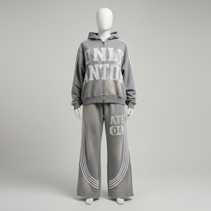 Custom Unisex Plus Size <b>Lightweight</b> Baggy Full Length Casual Hooded Boxy Side Stripe Applique Embroidery Acid Wash Zip <b>Hoodies</b> - Product Image 2