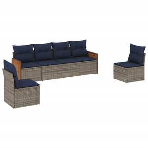 Poly Rattan Garden <b>Sofa</b> <b>Set</b> With Cushions Gray Outdoor Furniture Contemporary Design 6 Piece - Product Image 2