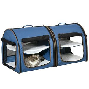 Trasportino Portatile Blu da 39 Pollici per Animali Domestici con Cuscini, Borsa Portaoggetti e Doppio Scomparto, Gabbia per Gatti da Esposizione per Viaggi o Uso Domestico - Product Image 1