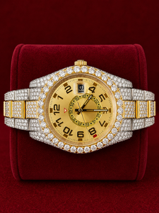 Luxury Iced Out Moissanite <b>Diamond</b> <b>Watch</b> for Men Gold Dial Two Tone Stainless Steel Date Display Hip Hop Wrist <b>Watch</b> - Product Image 1