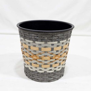 Modern Woven <b>Plastic</b> Flower Pot Gray Beige Indoor Plant <b>Planter</b> Minimalist Design - Product Image 1