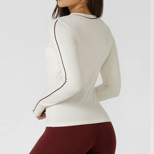 Custom Ribbed Material Blank Crop Length Long Sleeve <b>Compression</b> Shirt Sportswear Running High Strength Breathable Summer Shirt - Product Image 2