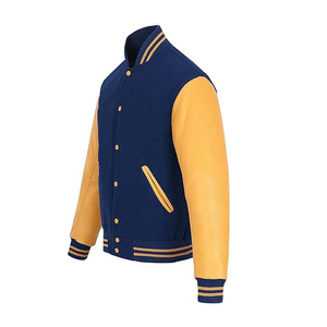 Dyeing <b>Leather</b> Sleeve Bomber <b>Jacket</b> Men Wool Body Colored Sleeves Baseball College Artistic Finish <b>Retro</b> Streetwear Spring - Product Image 4