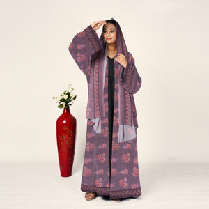 Abaya de Chifón con Motivo Floral y Pañuelo Drapeado para la Cabeza, Manga Fluida Abierta por Delante, Ropa Islámica Modesta para Mujer, para Oración del Eid y Ramadán - Product Image 2