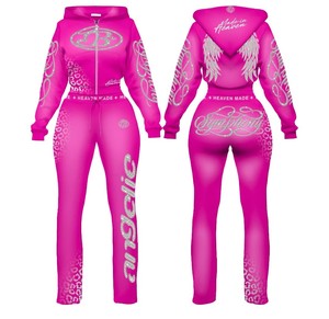 Custom Printing Service Winter Ladies Hooded Tracksuit Full Zip Hoodie Matching <b>Pants</b> Set Lightweight Breathable Casual Outfit - Product Image 1
