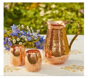 Ensemble de carafes en cuivre pour une décoration festive élégante, service de boissons, ensemble en métal avec verres, durable, réutilisable, pour cuisine et salle à manger. - Product Image 6